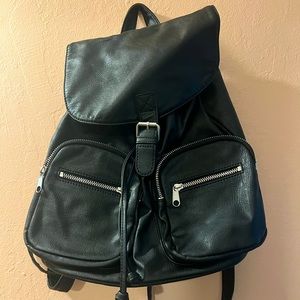 Faux leather bucket backpack